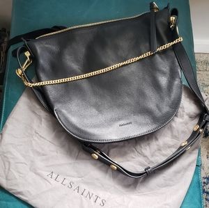 ALL SAINTS black leather and gold purse
